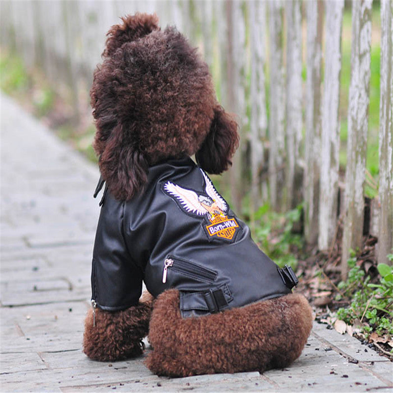 Dog Biker Jacket Embroidered Eagle PU Leather