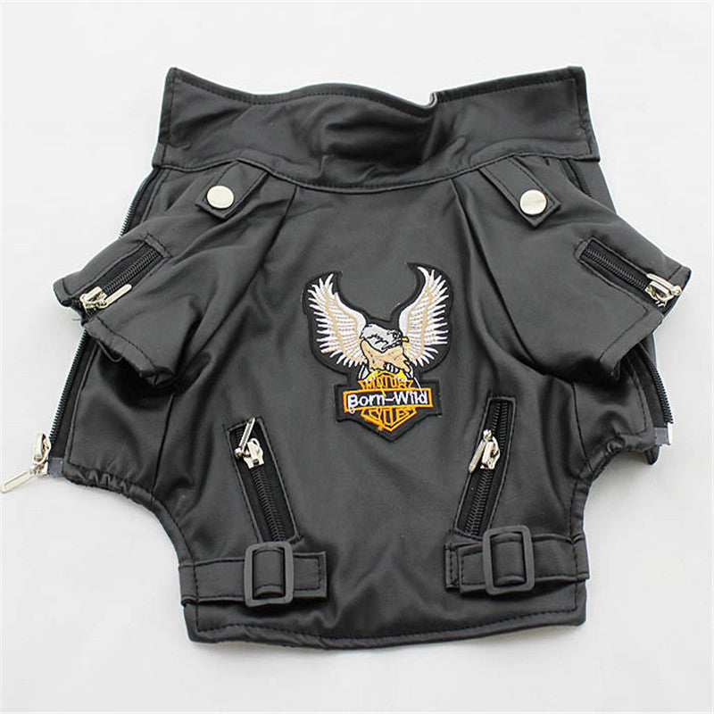 Dog Biker Jacket Embroidered Eagle PU Leather