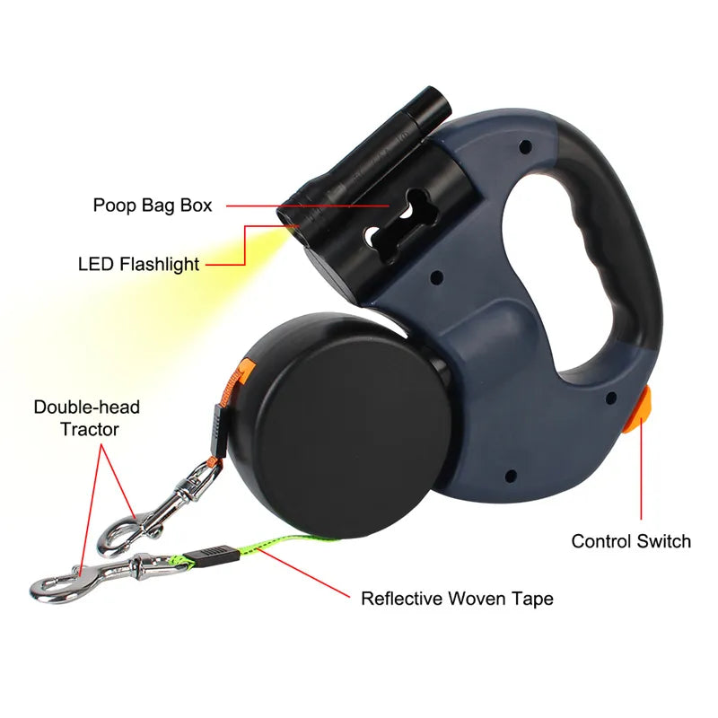 360 Reflective Dual Retractable Dog Leash