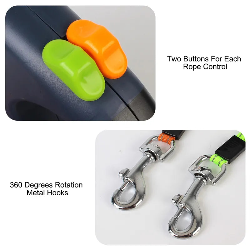 360 Reflective Dual Retractable Dog Leash