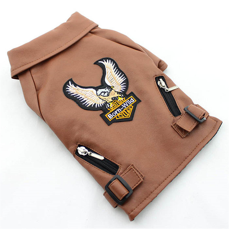 Dog Biker Jacket Embroidered Eagle PU Leather