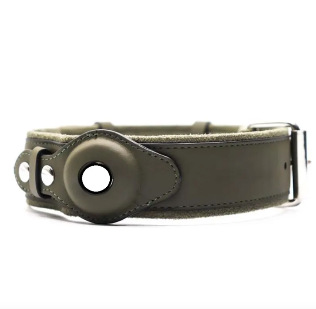 Leather Dog Collar with Location Tracker