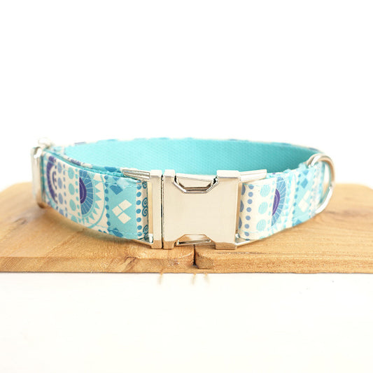 Handmade Dog Collar with Blue Flower Design
