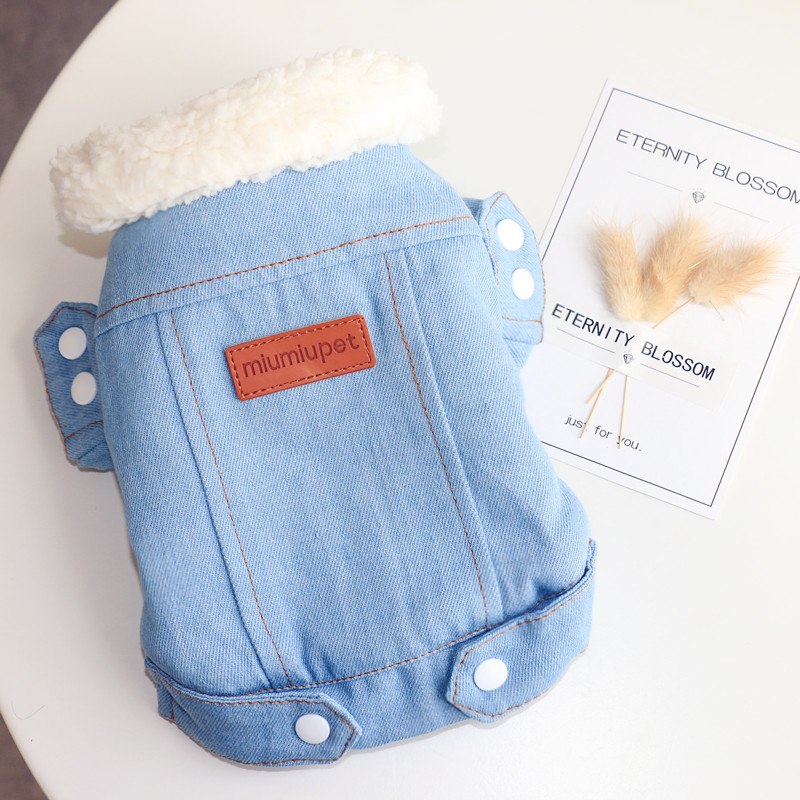 Thick Warm Dog Cotton Jacket, Denim Pet Clothes